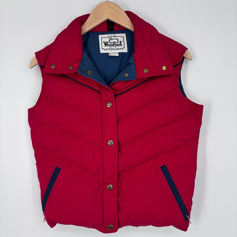 VTG 80s Woolrich Puffer Vest Womens Red Down Filled Quilted Mountain Hiking